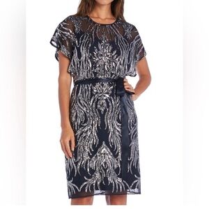 R & M Richards Black and Silver Midi Dress